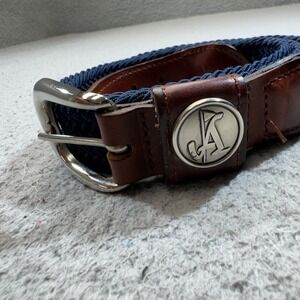 Atlanta Country Club Belt Size 34 Blue Buckle Leather Cotton Braided D Ring Logo